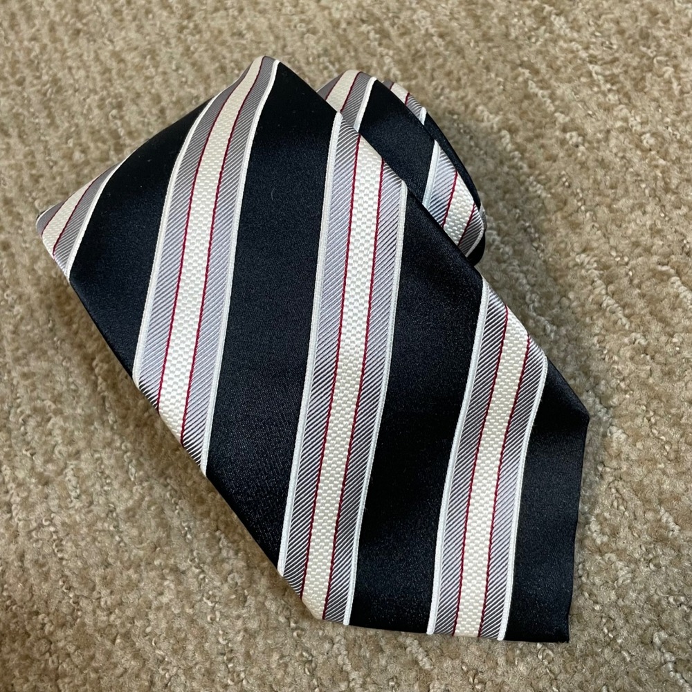 Donald J Trump Silk Necktie Mens Black Silver Striped Signature Collection Tie